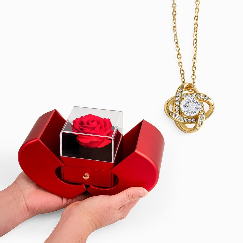 Love Knot Necklace with Red Heart Rose Box | Luxury Gift for Her - BH Comfy Cozy