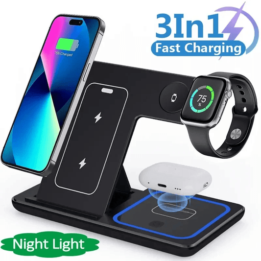 3 In 1 LED Fast Wireless Charger Stand Foldable Charging Station - BH Comfy Cozy