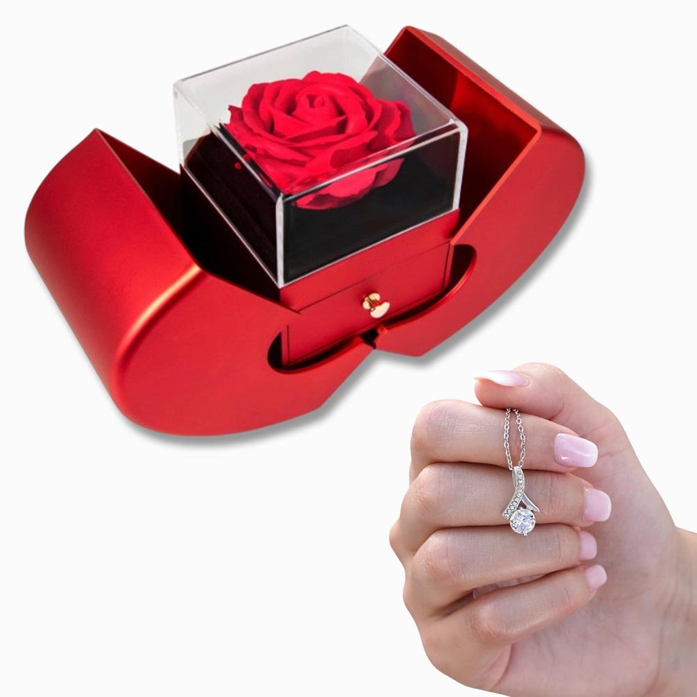 Alluring Beauty Necklace with Red Heart Rose Box - BH Comfy Cozy