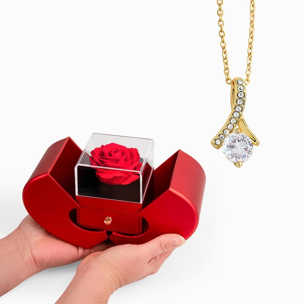 Alluring Beauty Necklace with Red Heart Rose Box - BH Comfy Cozy