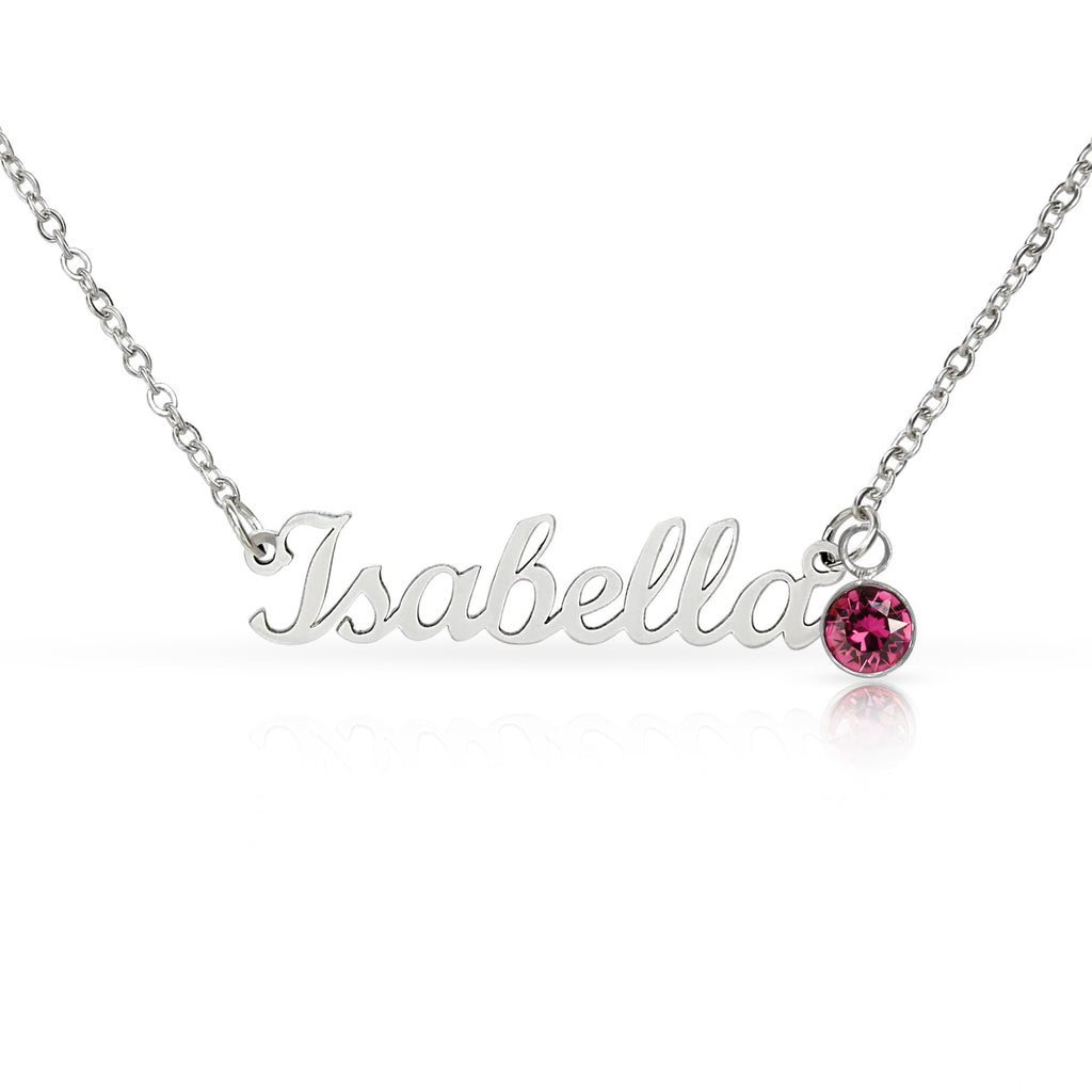 Personalised Name Necklace with Birthstone – 18k Gold Finish | Gift for Her
