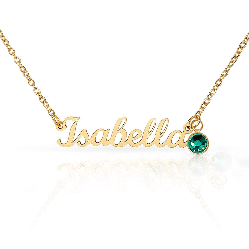 Personalised Name Necklace with Birthstone – 18k Gold Finish | Gift for Her