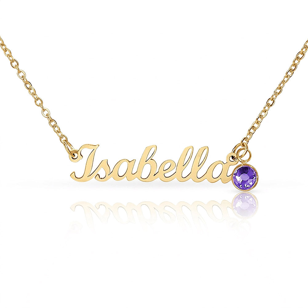 Personalised Name Necklace with Birthstone – 18k Gold Finish | Gift for Her