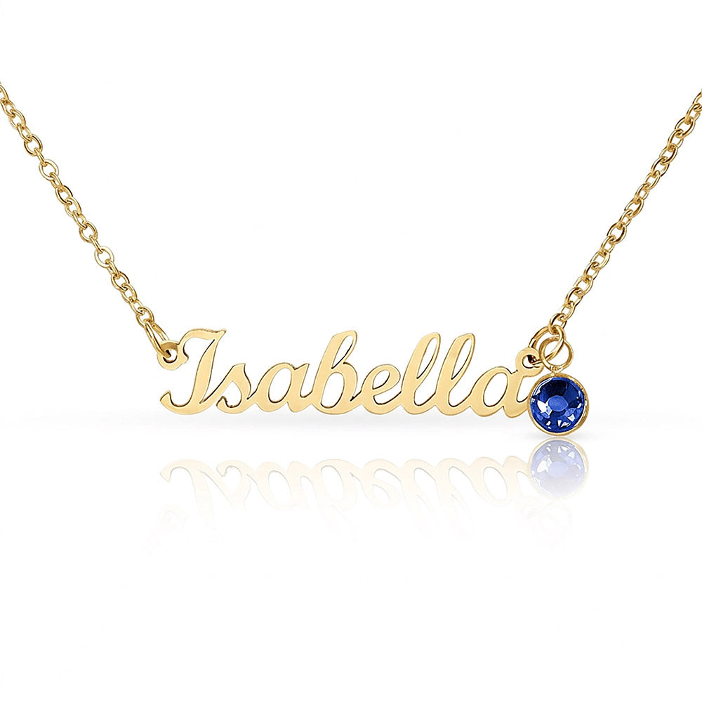 Personalised Name Necklace with Birthstone – 18k Gold Finish | Gift for Her