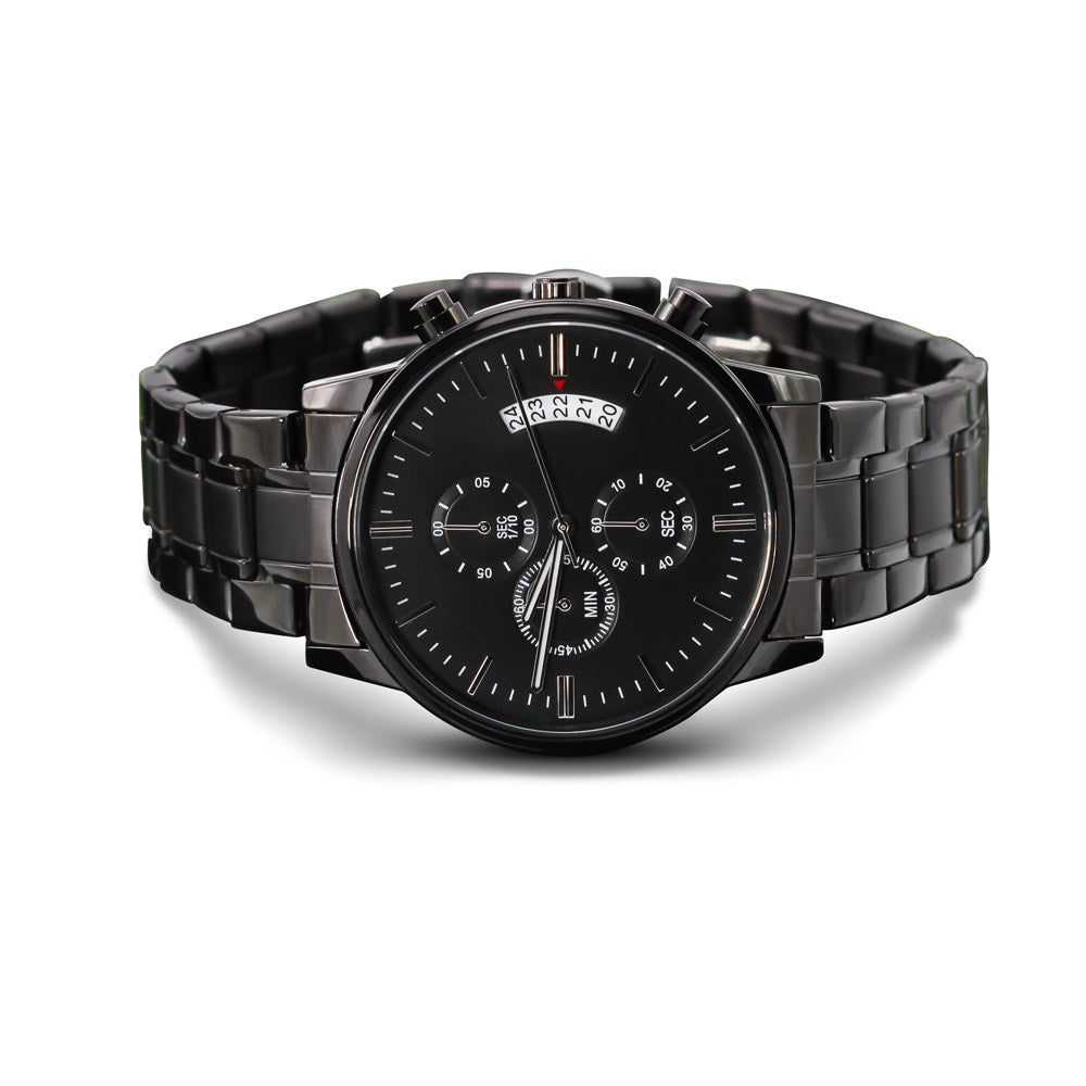 Men's Personalised Black Chronograph Watch | Custom Engraved Gift for Him