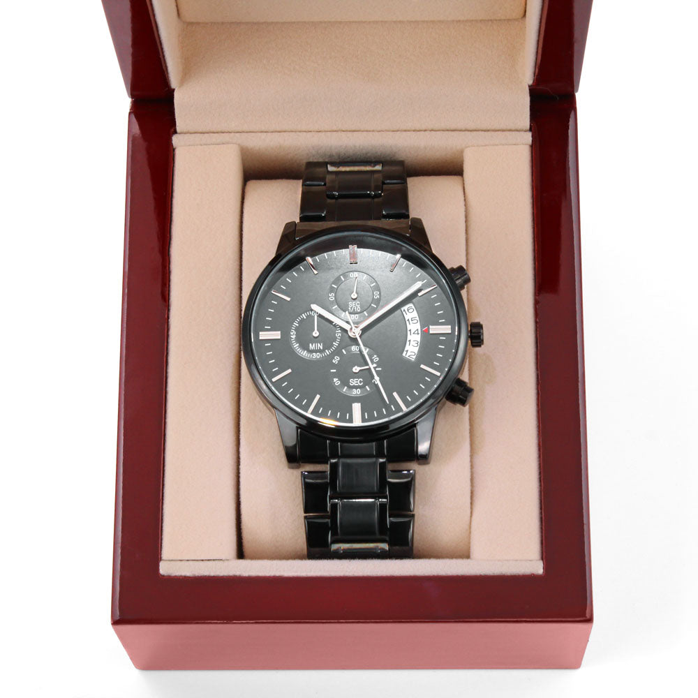Men's Personalised Black Chronograph Watch | Custom Engraved Gift for Him