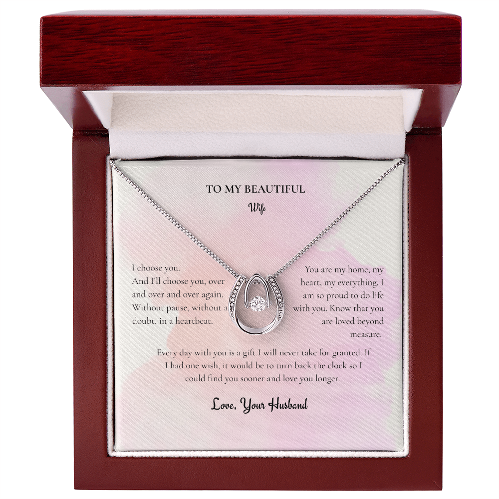 Lucky In Love Necklace | Dancing Crystal Horseshoe Pendant Gift for Her