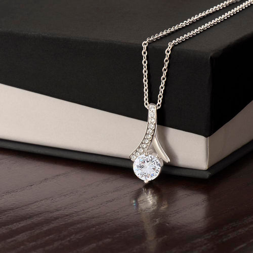 Alluring Beauty cubic zirconia pendant necklace in 14k white gold finish or 18k yellow gold finish over stainless steel, elegantly gift-boxed — luxury gift for her from bhcozy.com