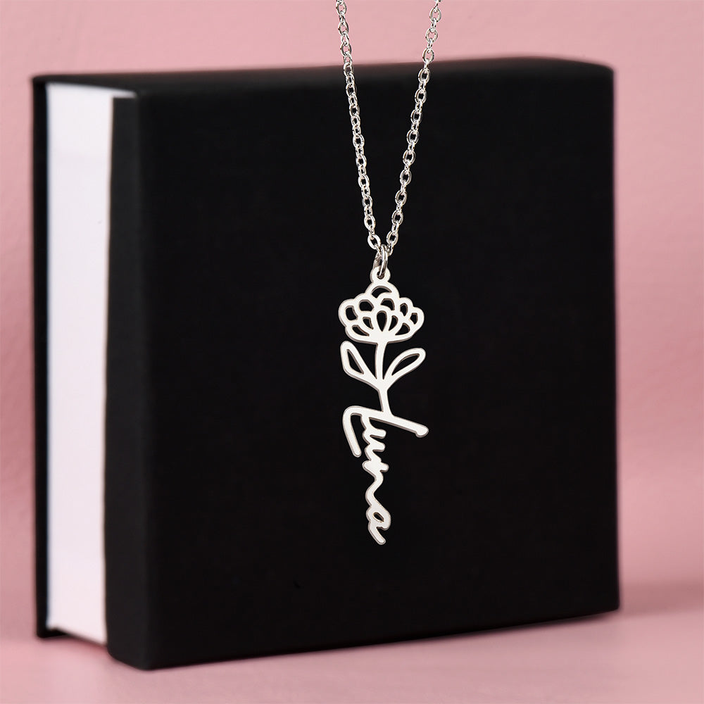 Birth Flower Name Necklace | Personalised Gift for Her