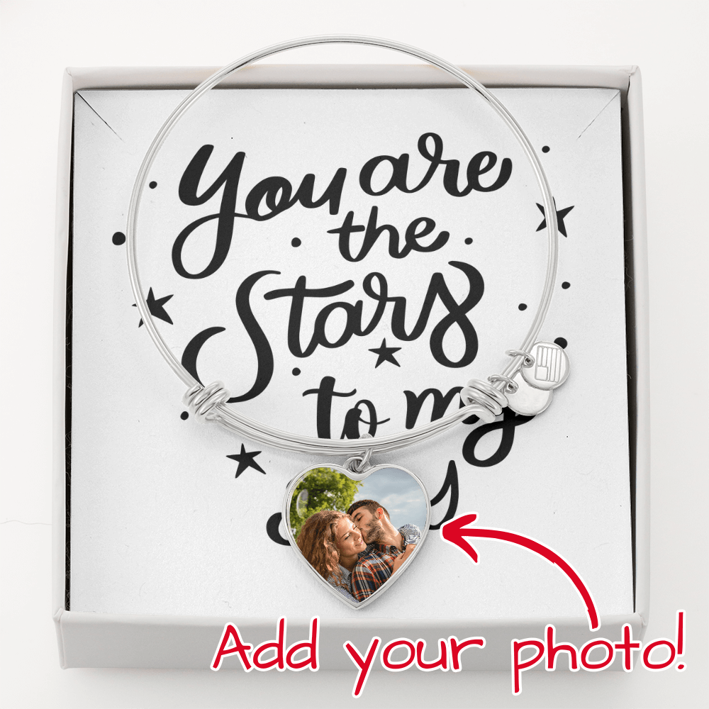 Personalised Photo Heart Bangle Bracelet | Gift for Her