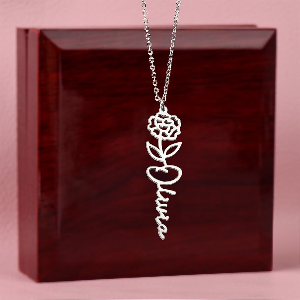 Birth Flower Name Necklace | Personalised Gift for Her - BH Comfy Cozy