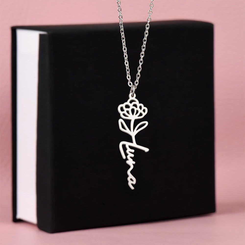 Birth Flower Name Necklace | Personalised Gift for Her - BH Comfy Cozy