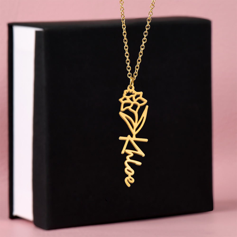 Birth Flower Name Necklace | Personalised Gift for Her - BH Comfy Cozy