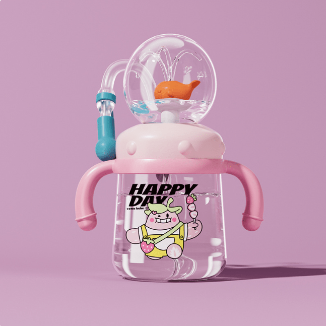 Children's Whale Cartoon Diving Fountain Water Bottle - Tritan Leakproof Sippy Cup (Various Sizes & Colors) - BH Comfy Cozy
