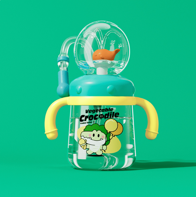 Children's Whale Cartoon Diving Fountain Water Bottle - Tritan Leakproof Sippy Cup (Various Sizes & Colors) - BH Comfy Cozy