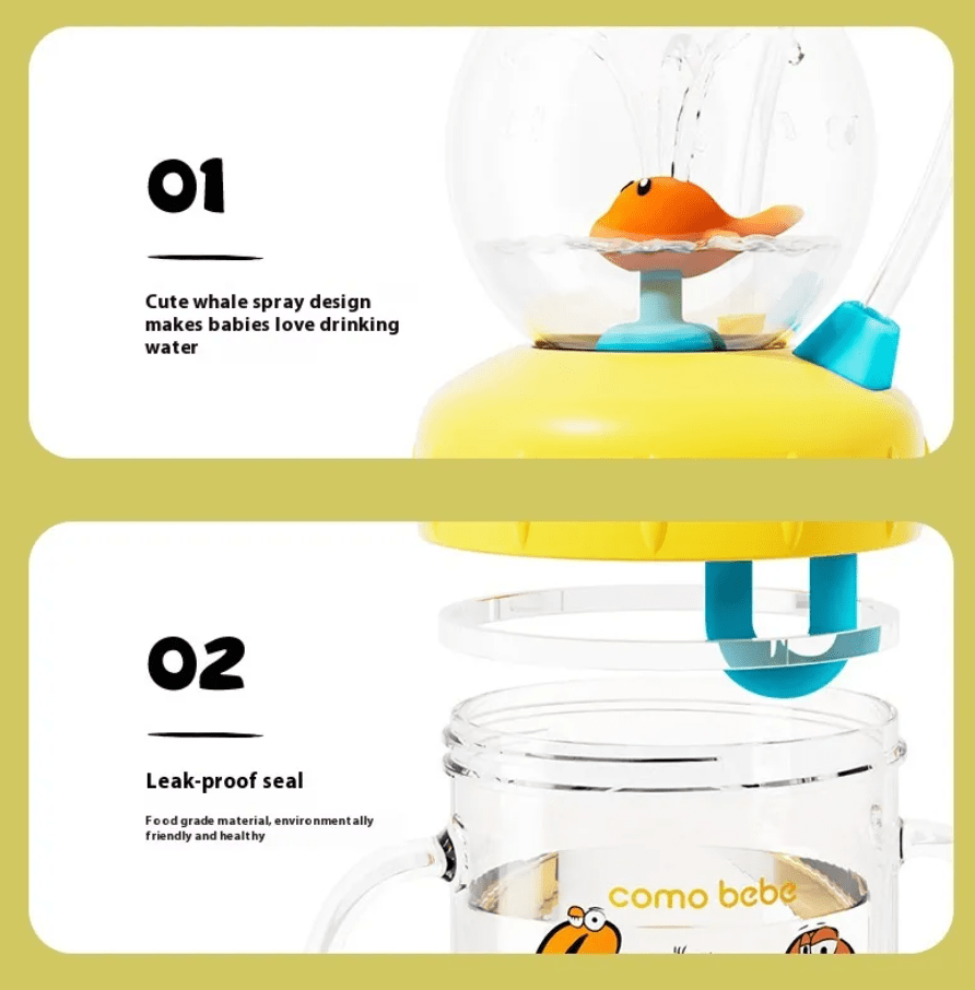 Children's Whale Cartoon Diving Fountain Water Bottle - Tritan Leakproof Sippy Cup (Various Sizes & Colors) - BH Comfy Cozy