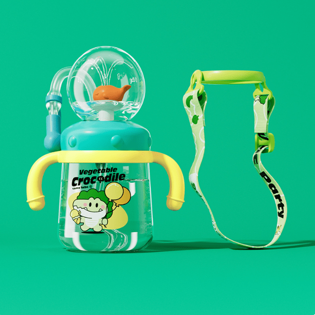 Children's Whale Cartoon Diving Fountain Water Bottle - Tritan Leakproof Sippy Cup (Various Sizes & Colors) - BH Comfy Cozy