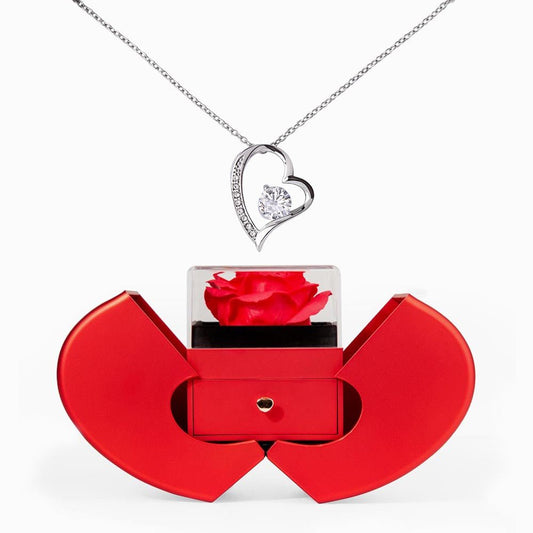 Forever Love Necklace with Red Heart Rose Box - BH Comfy Cozy