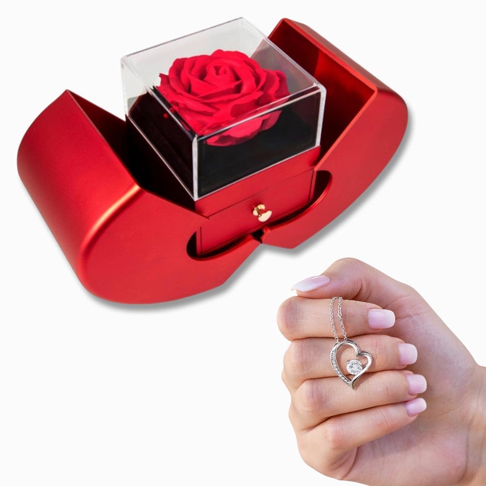 Forever Love Necklace with Red Heart Rose Box - BH Comfy Cozy