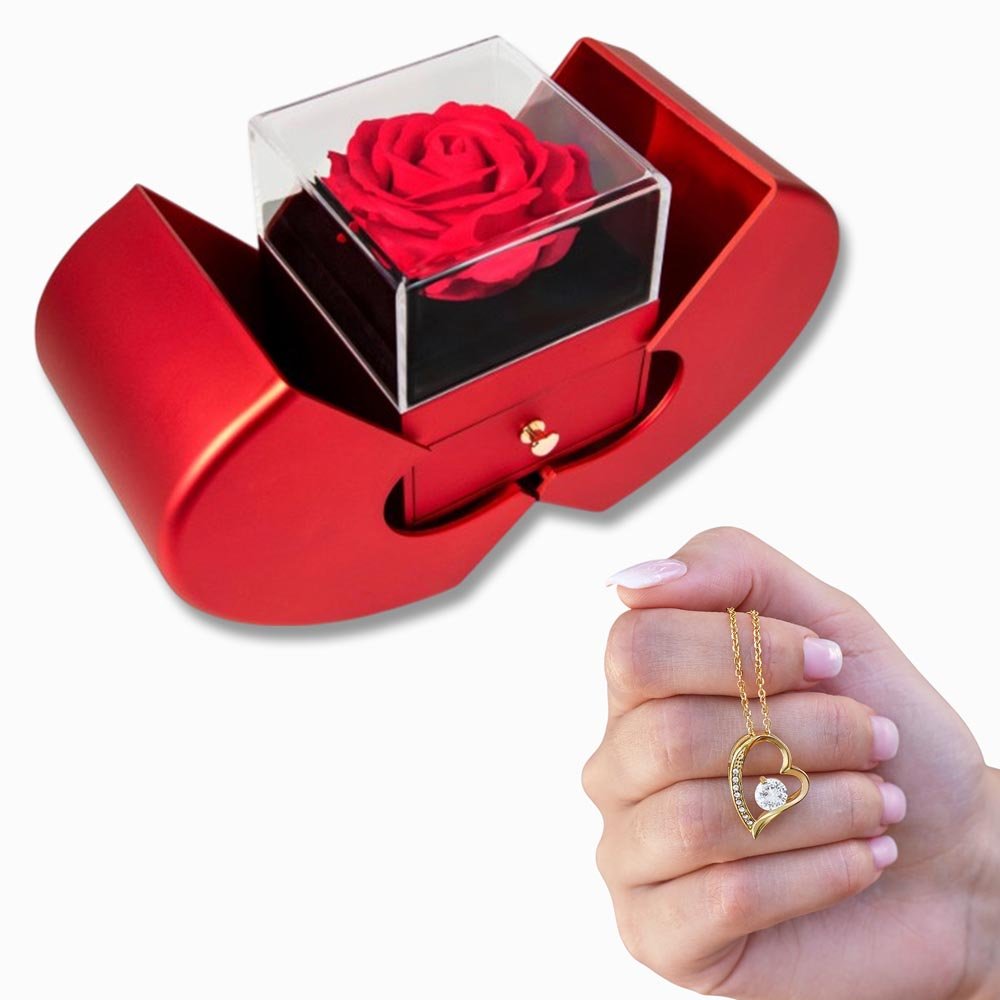 Forever Love Necklace with Red Heart Rose Box - BH Comfy Cozy