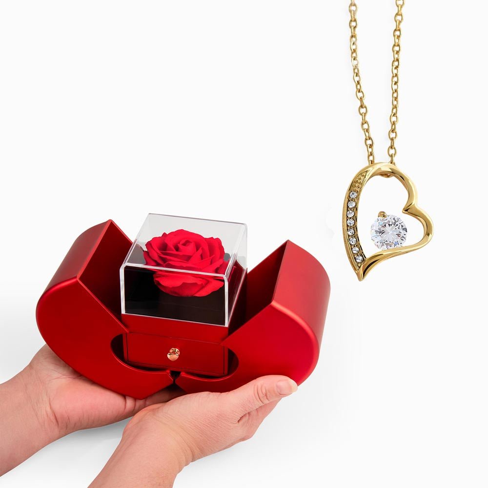 Forever Love Necklace with Red Heart Rose Box - BH Comfy Cozy