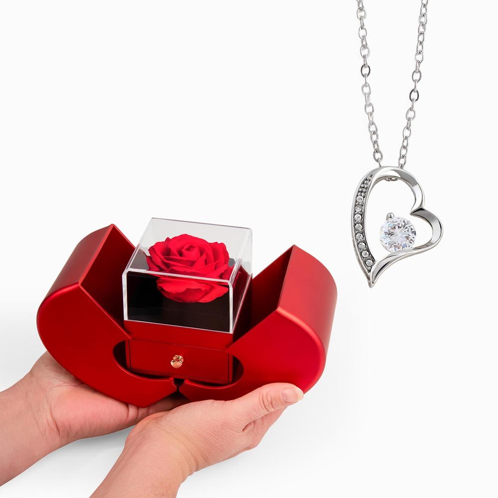 Forever Love Necklace with Red Heart Rose Box - BH Comfy Cozy