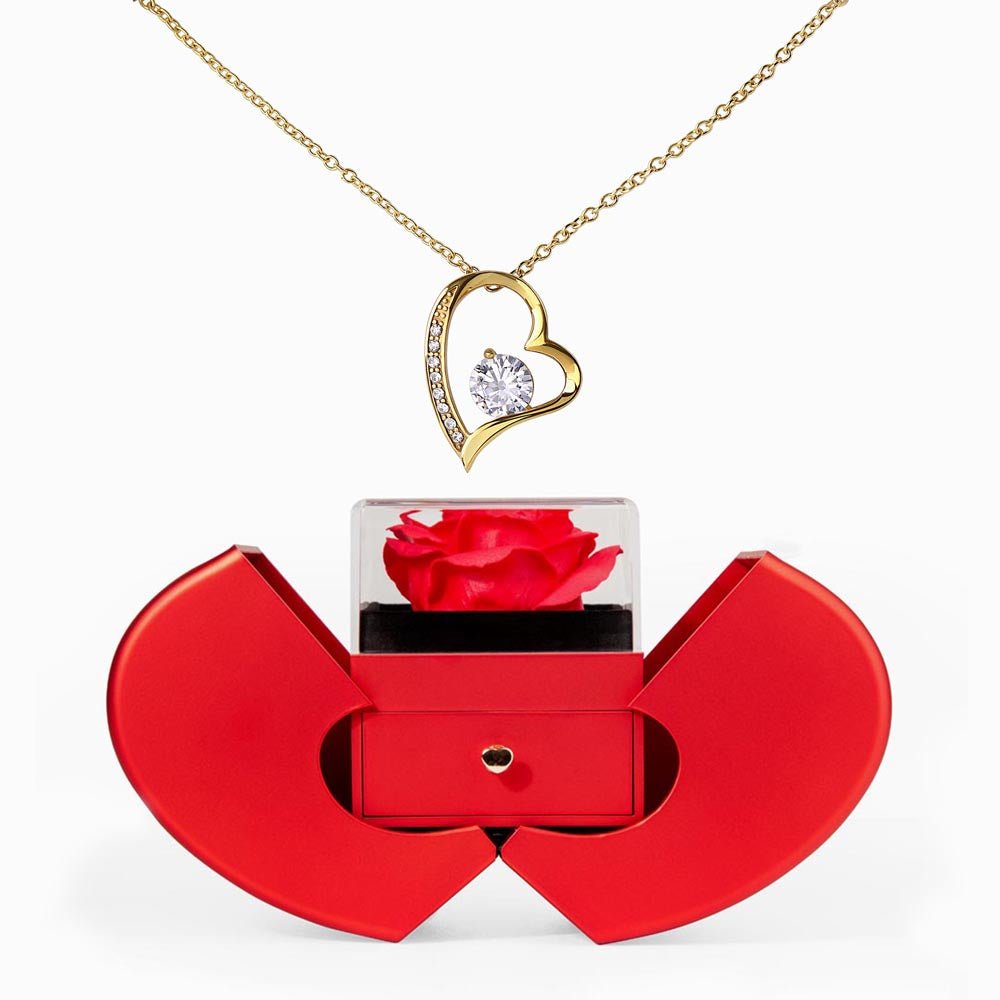 Forever Love Necklace with Red Heart Rose Box - BH Comfy Cozy