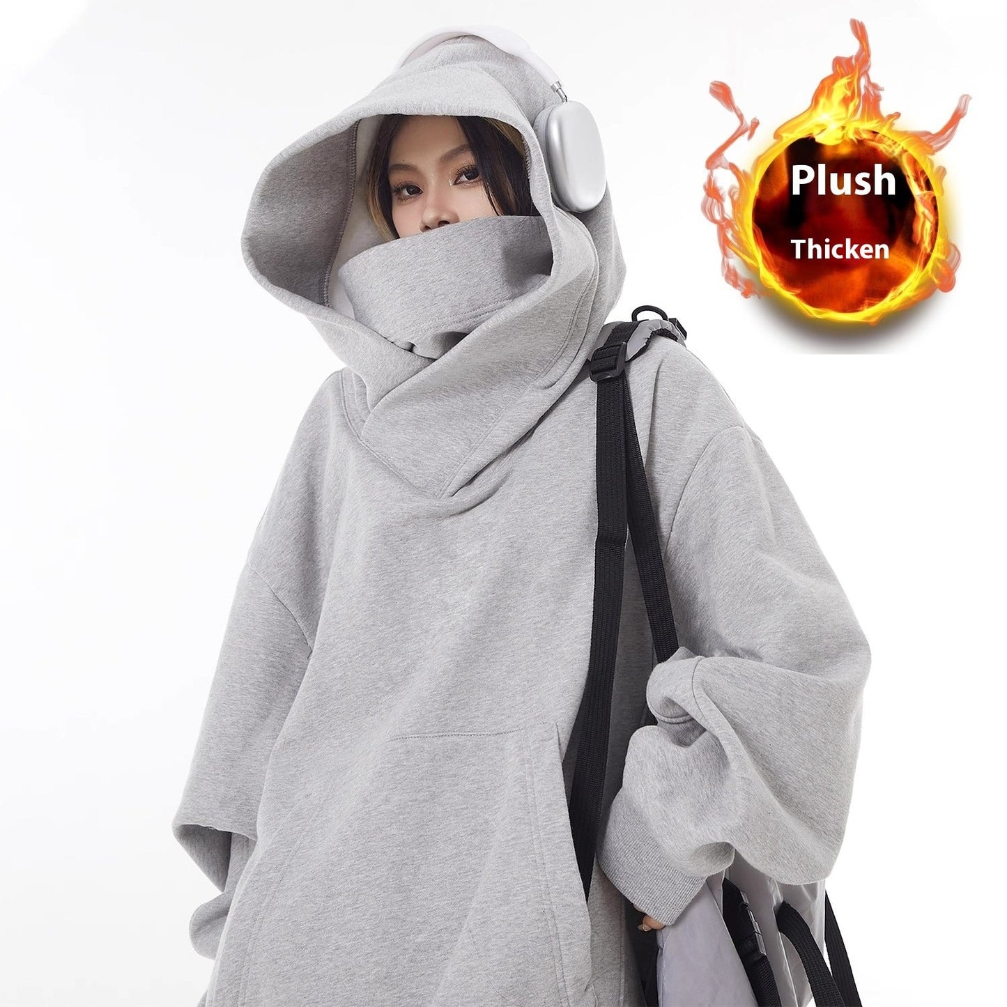 Loose High Collar Fleece Lined Hoodie - BH Comfy Cozy
