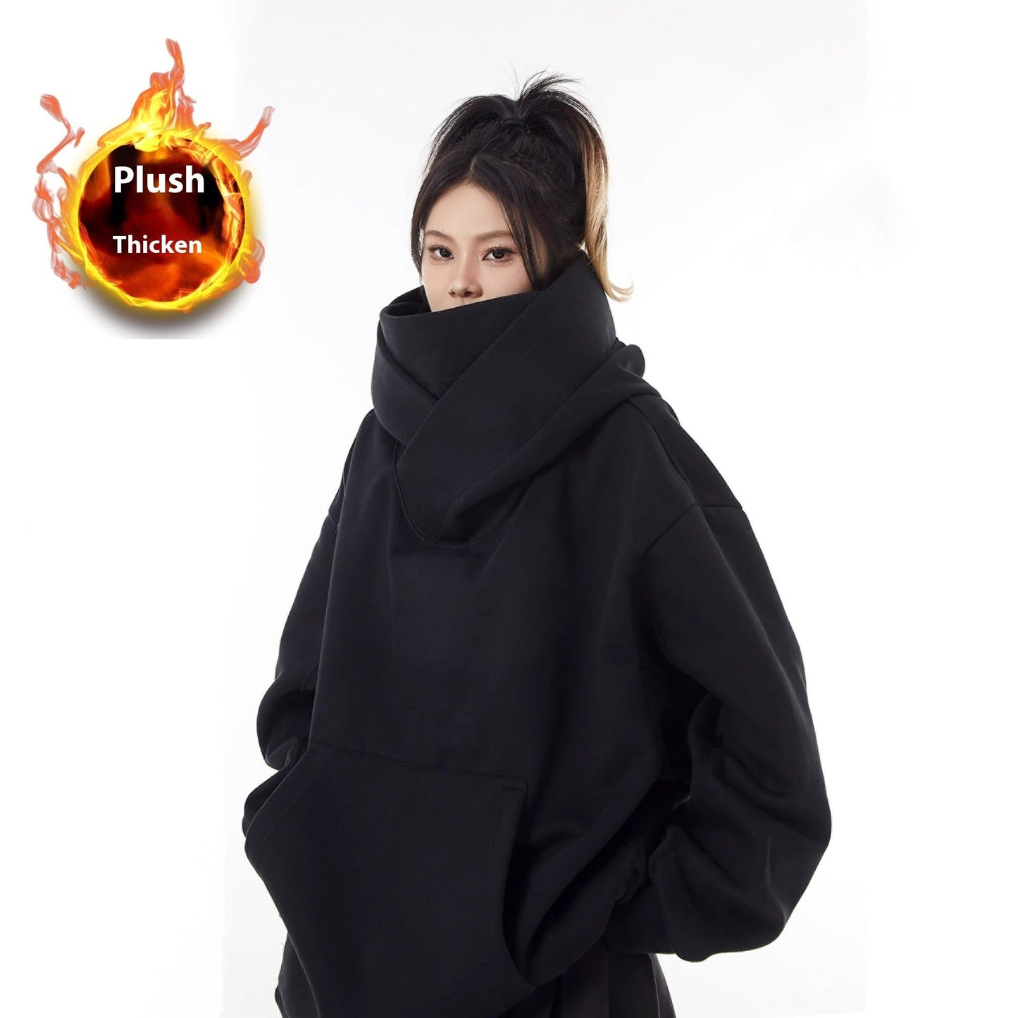 Loose High Collar Fleece Lined Hoodie - BH Comfy Cozy