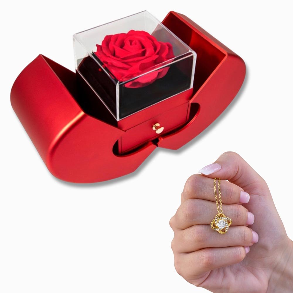 Love Knot Necklace with Red Heart Rose Box | Luxury Gift for Her - BH Comfy Cozy