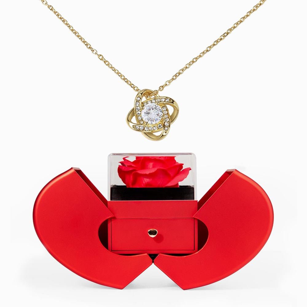 Love Knot Necklace with Red Heart Rose Box | Luxury Gift for Her - BH Comfy Cozy