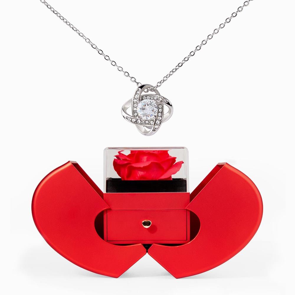 Love Knot Necklace with Red Heart Rose Box | Luxury Gift for Her - BH Comfy Cozy