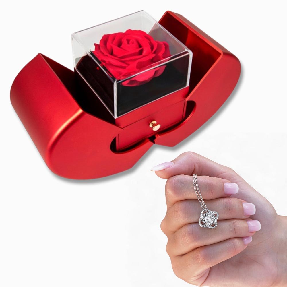 Love Knot Necklace with Red Heart Rose Box | Luxury Gift for Her - BH Comfy Cozy