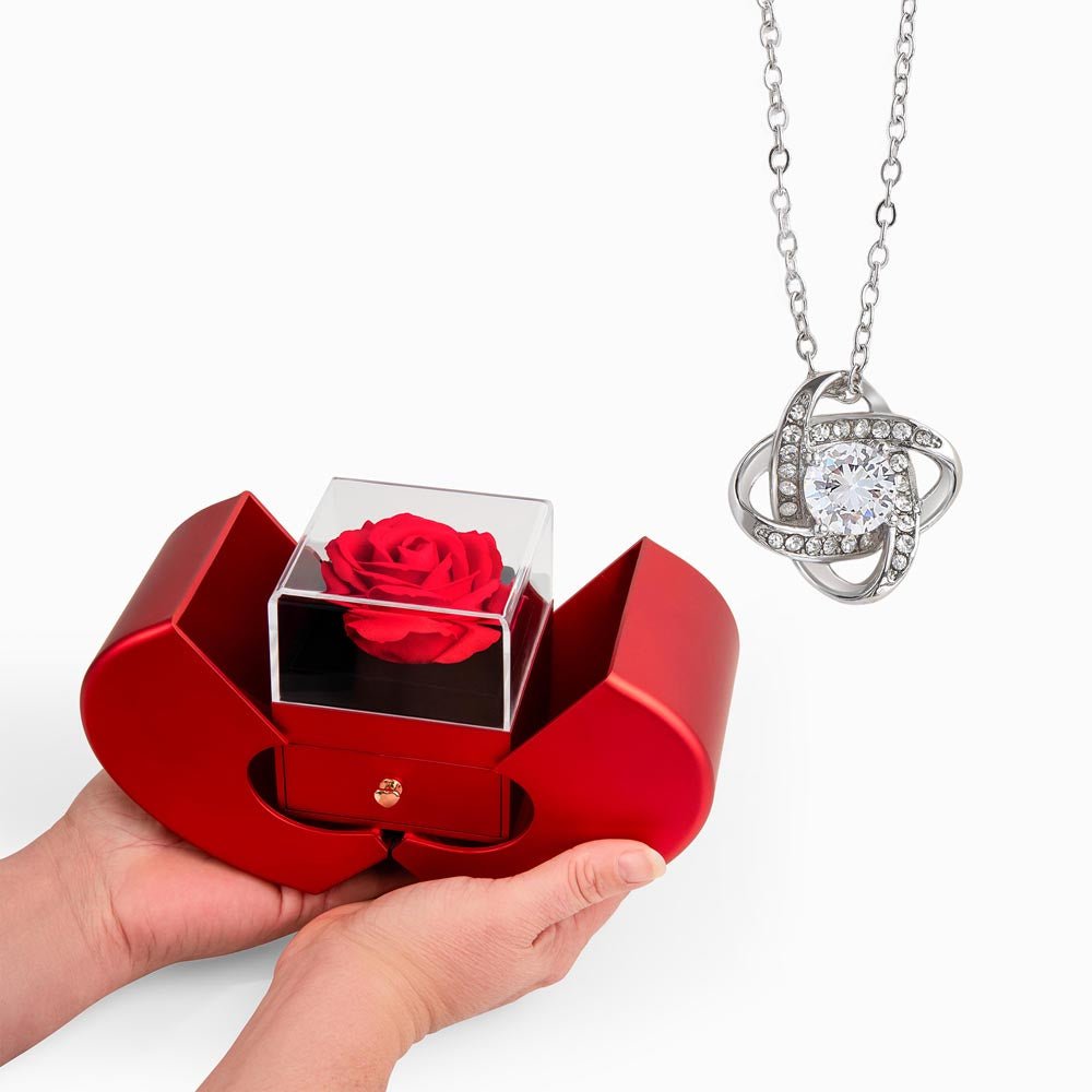 Love Knot Necklace with Red Heart Rose Box | Luxury Gift for Her - BH Comfy Cozy