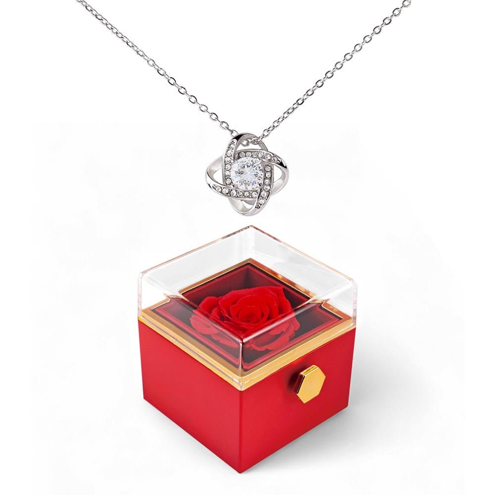 Love Knot Necklace with Rotating Rose Gift Box | Luxury Gift for Her - BH Comfy Cozy