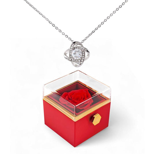 Love Knot Necklace with Rotating Rose Gift Box | Luxury Gift for Her - BH Comfy Cozy