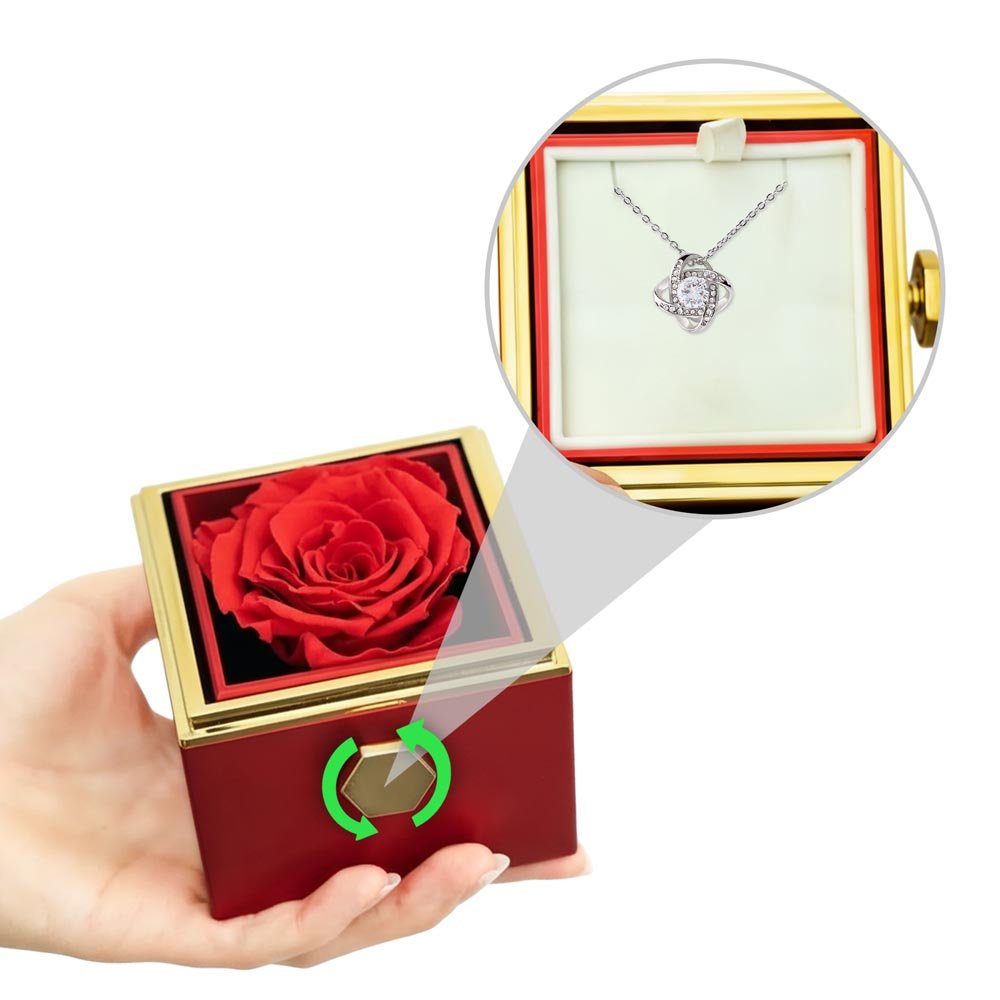Love Knot Necklace with Rotating Rose Gift Box | Luxury Gift for Her - BH Comfy Cozy