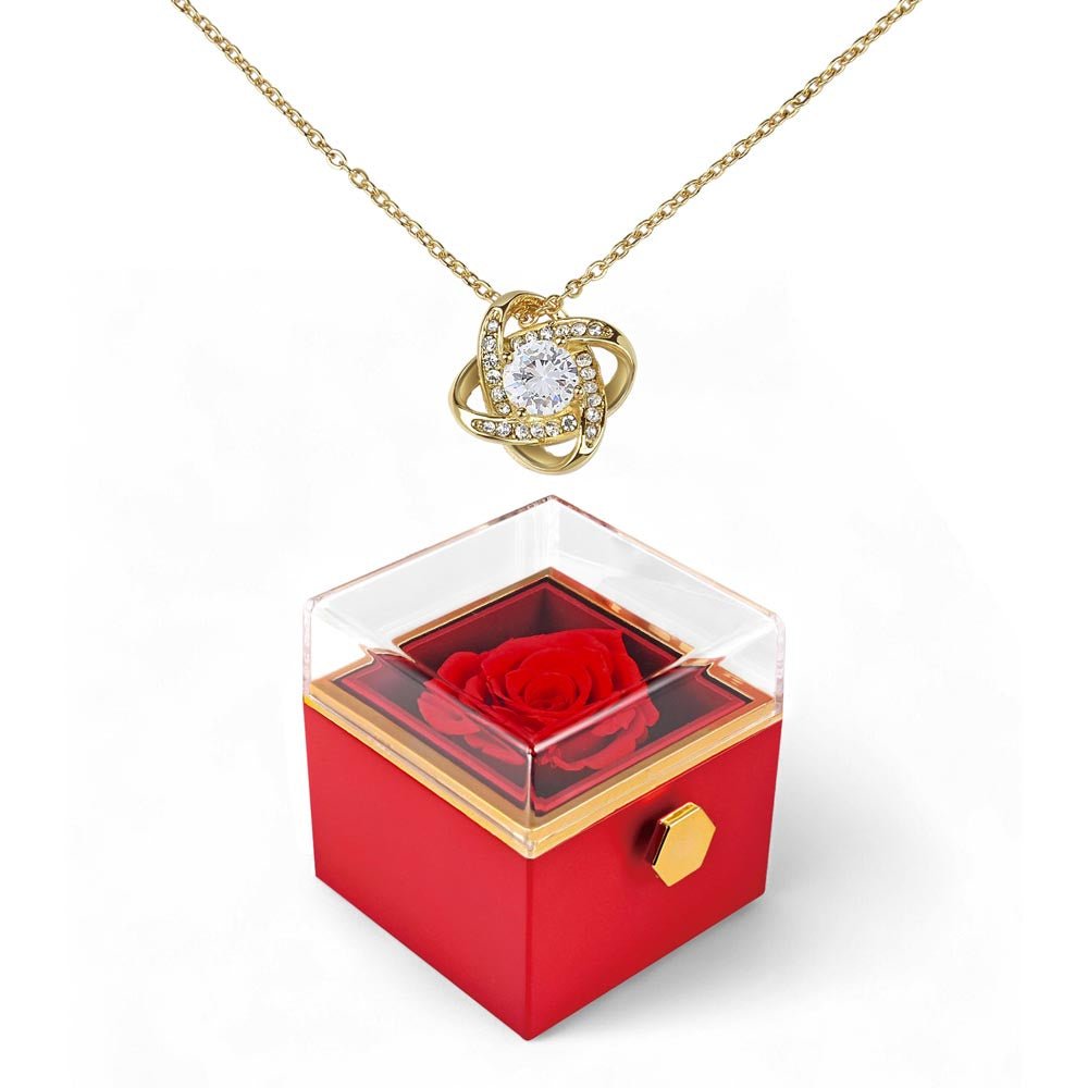 Love Knot Necklace with Rotating Rose Gift Box | Luxury Gift for Her - BH Comfy Cozy