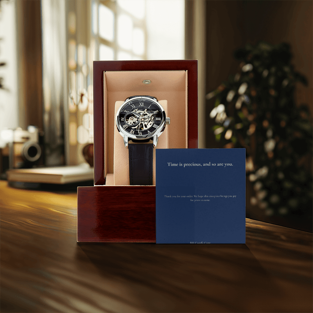 Men's Automatic Skeleton Watch | Luxury Leather Strap | Gift for Him - BH Comfy Cozy