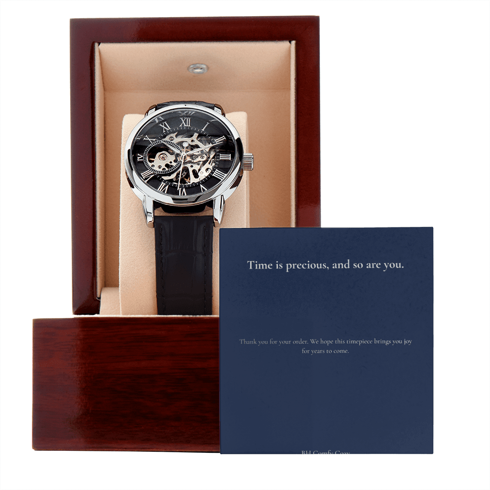 Men's Automatic Skeleton Watch | Luxury Leather Strap | Gift for Him - BH Comfy Cozy