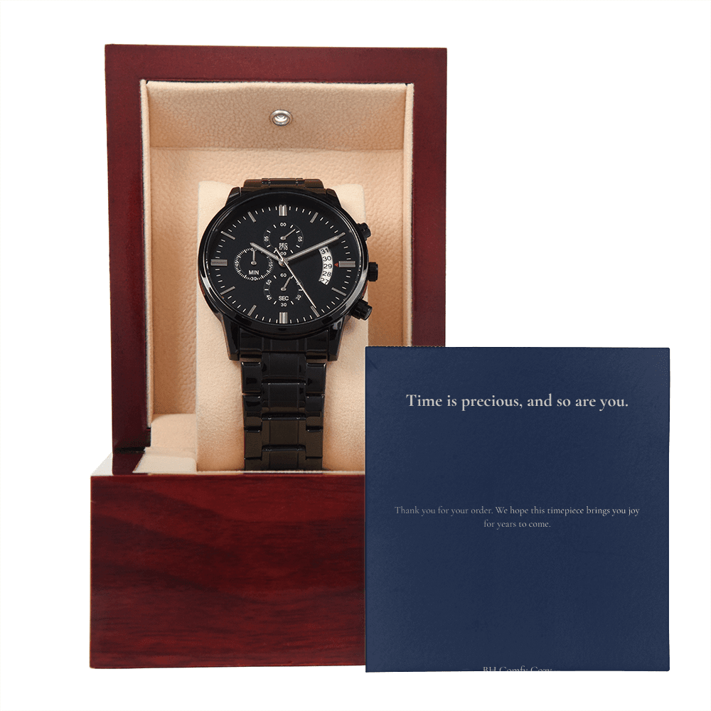 Men's Black Chronograph Watch | Luxury Gift for Him - BH Comfy Cozy