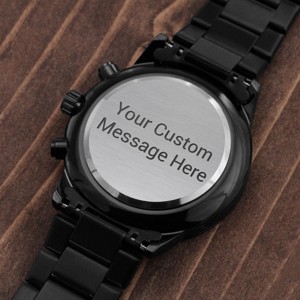 Men's Personalised Black Chronograph Watch | Custom Engraved Gift for Him - BH Comfy Cozy