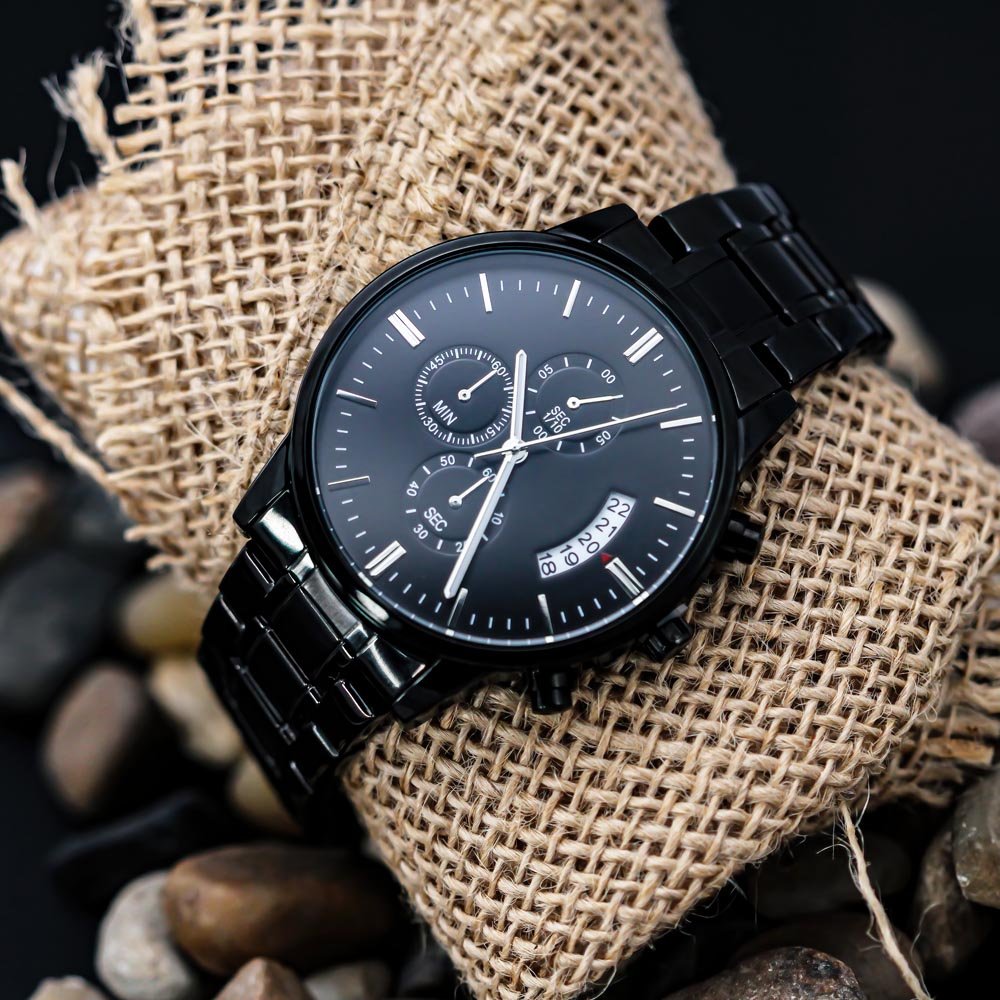 Men's Personalised Black Chronograph Watch | Custom Engraved Gift for Him - BH Comfy Cozy
