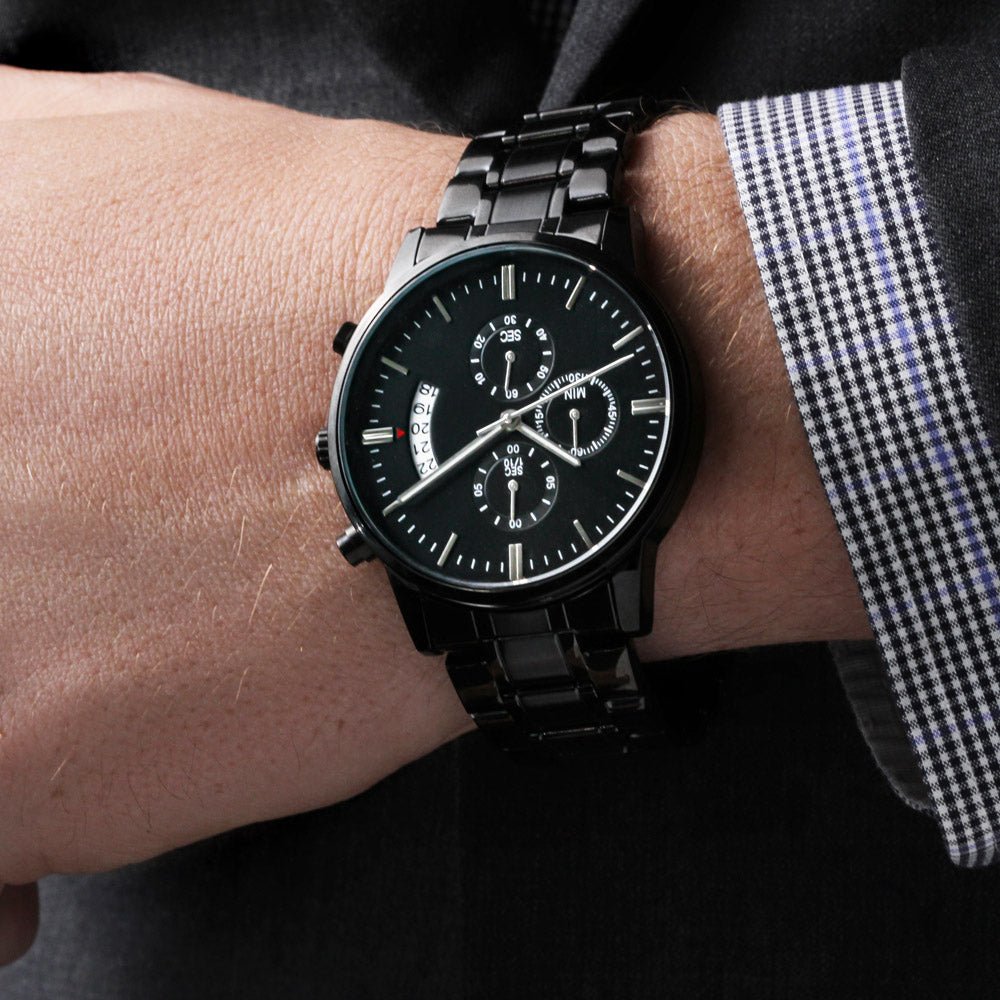 Men's Personalised Black Chronograph Watch | Custom Engraved Gift for Him - BH Comfy Cozy