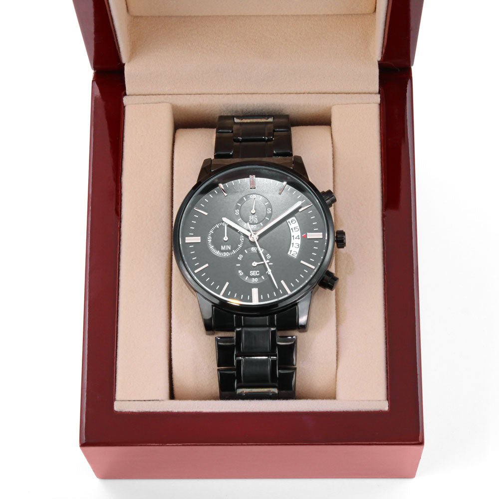 Men's Personalised Black Chronograph Watch | Custom Engraved Gift for Him - BH Comfy Cozy