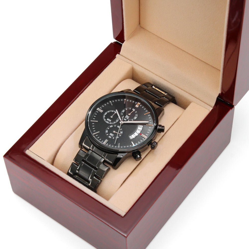 Men's Personalised Black Chronograph Watch | Custom Engraved Gift for Him - BH Comfy Cozy