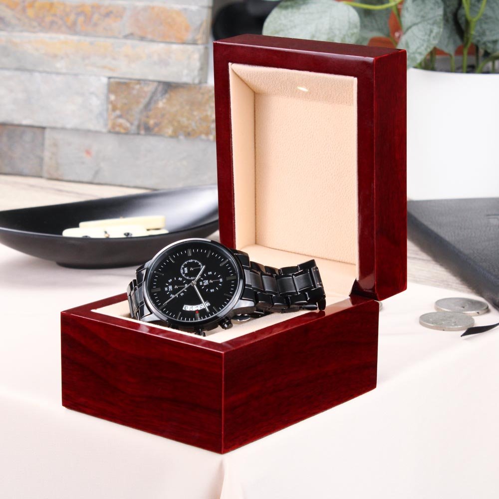 Men's Personalised Black Chronograph Watch | Custom Engraved Gift for Him - BH Comfy Cozy