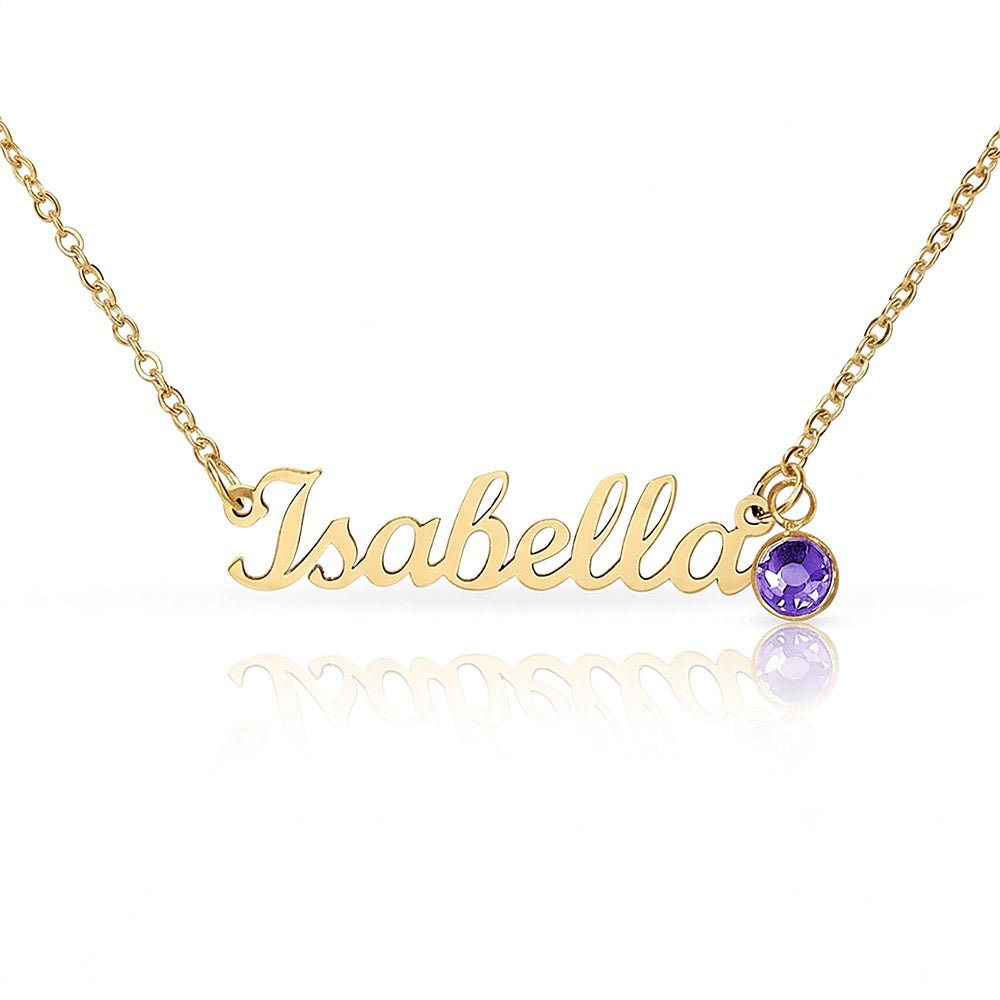 Personalised Name Necklace with Birthstone – 18k Gold Finish | Gift for Her - BH Comfy Cozy