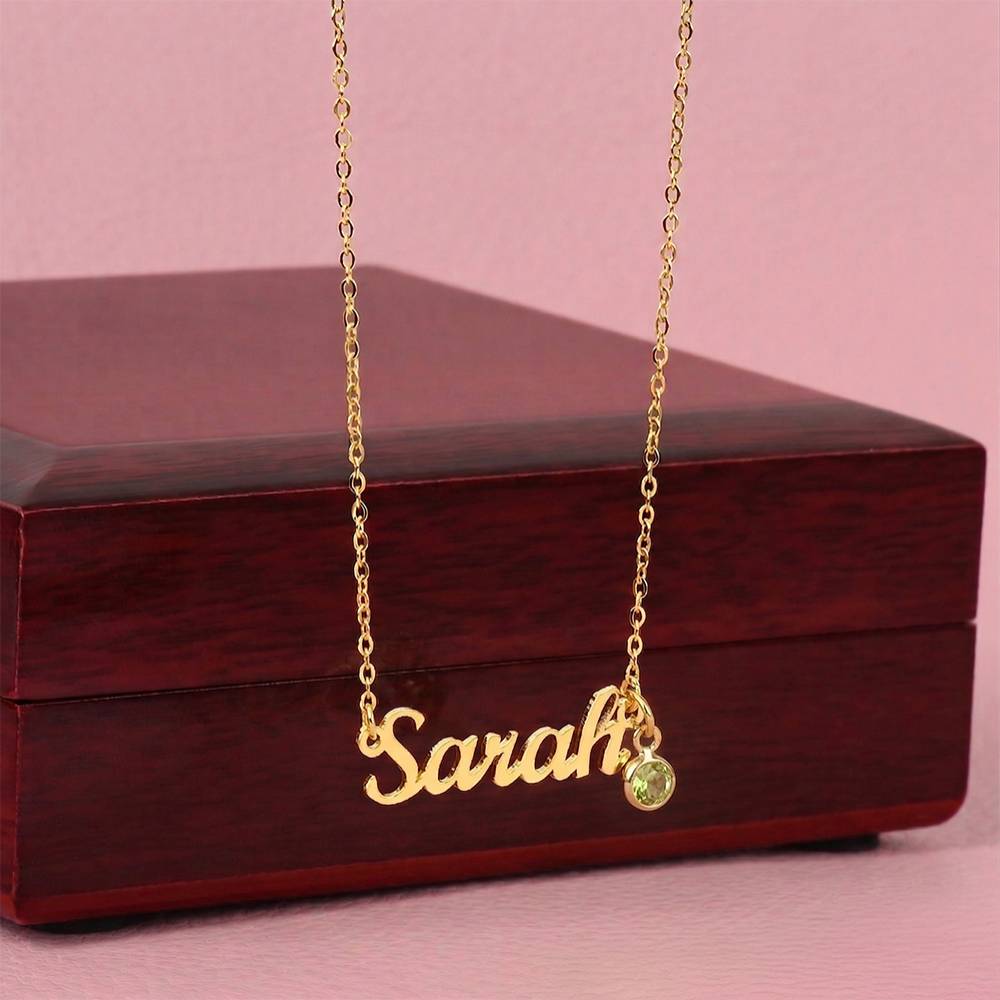 Personalised Name Necklace with Birthstone – 18k Gold Finish | Gift for Her - BH Comfy Cozy
