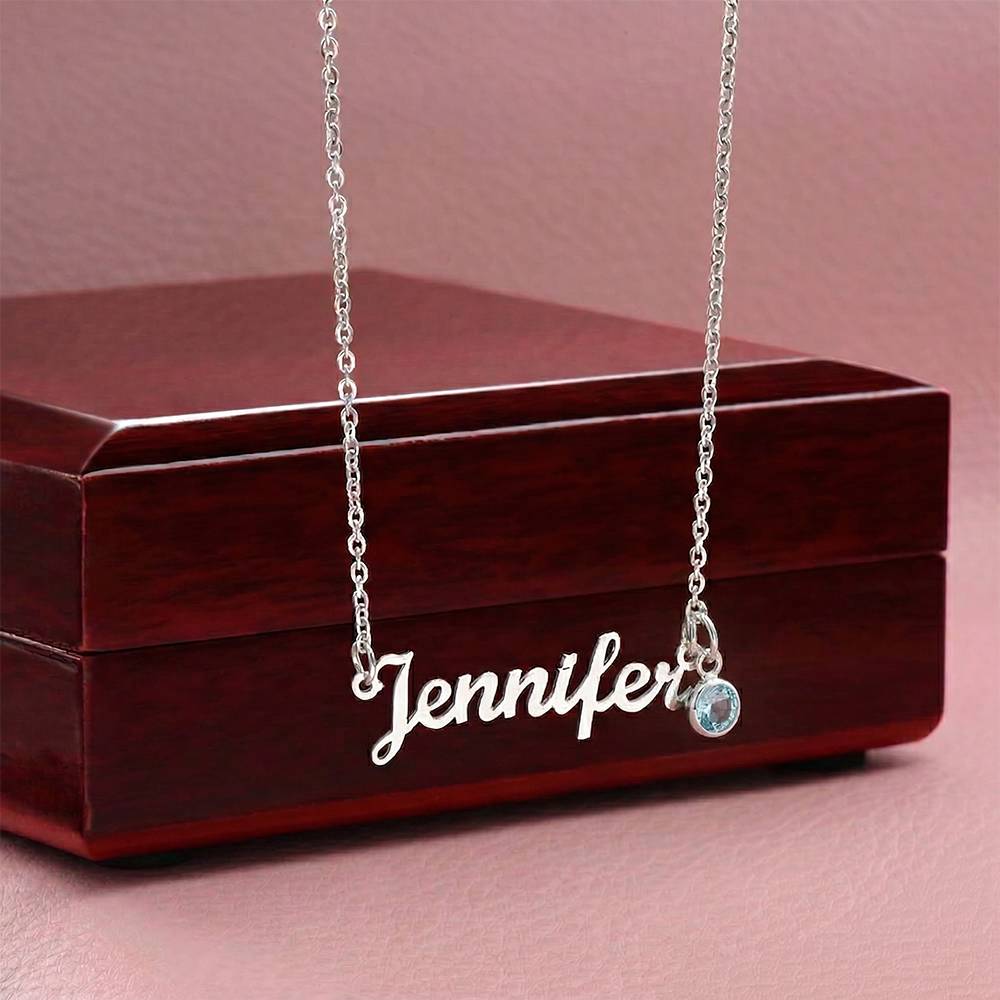 Personalised Name Necklace with Birthstone – 18k Gold Finish | Gift for Her - BH Comfy Cozy